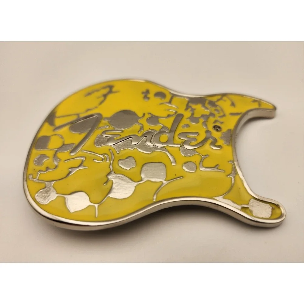 Fender‎ Yellow Electric Guitar Silver Metal Mens Women Belt Buckle